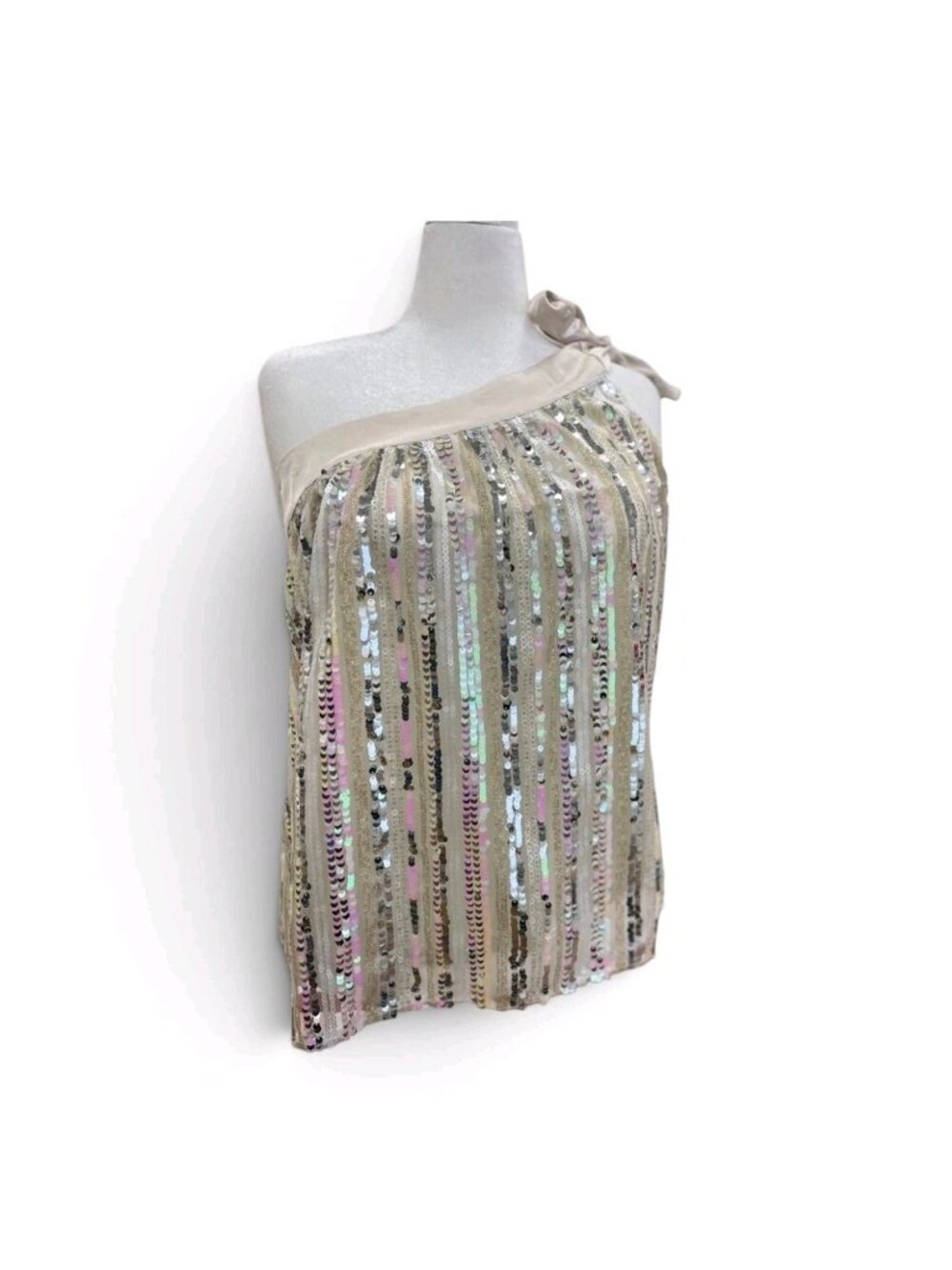 Savanna Jane One Shoulder Sequin Top Plus 1X Iridescent Satin Bow Event Party